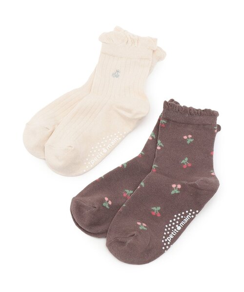 petit main（プティマイン）の「さくらんぼソックス2P（ソックス/靴下・キッズ・ネイビー/ピンク/キナリ・SS/S/L/M）」の2枚目の写真