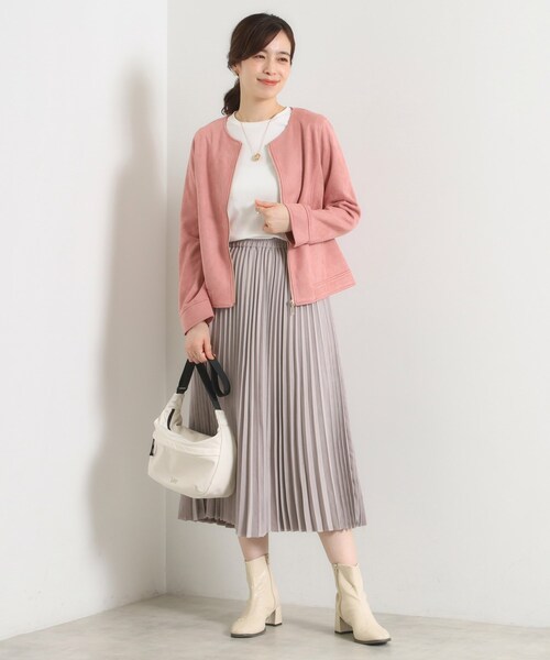 ITS'DEMO(イッツデモ)の「カットフェイクスエードジャケット(ノーカラージャケット・レディース・ベージュ/ナチュラル/ベビーピンク・00)」の18枚目の写真