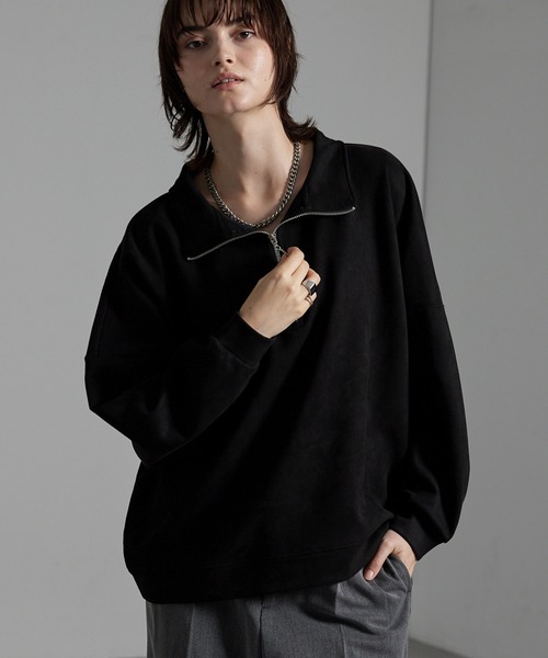 CIYOT(シヨウト)の「【CIYOT】オーバーサイズ スタンドネック ハーフジッププルオーバー(スウェット・メンズ・ネイビー/ライトグレー/ダークブラウン/チャコールグレー/ブラック/アイボリー・M/L)」の9枚目の写真