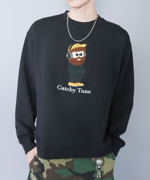 SPINNS(スピンズ)の「ひげおじさんスウェット/ミュージック/立体刺繍デザイン/裏毛コットン素材(スウェット・メンズ・ブラック/ネイビー/アッシュグレー・ONESIZE)」の1枚目の写真