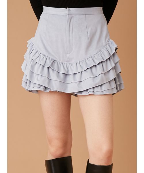 FURFUR（ファーファー）の「フリルレイヤースウェードショートパンツ（その他パンツ・レディース・サックスブルー/ベージュ/チャコールグレー・F）」の3枚目の写真