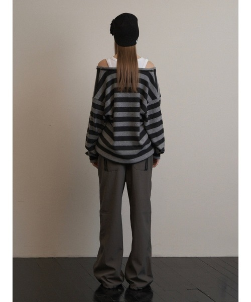 SETUPEXE(セットアップイーエックスイー)の「A'GEM/9 × .kom 『SETUPEXE/セットアップイーエックスイー』 STRIPE V-NECK MTM/ボーダーレースアップオフショルダーニットプルオーバー(ニット/セーター・レディース・アイボリー/ブラック/ブラウン・FREE)」の17枚目の写真
