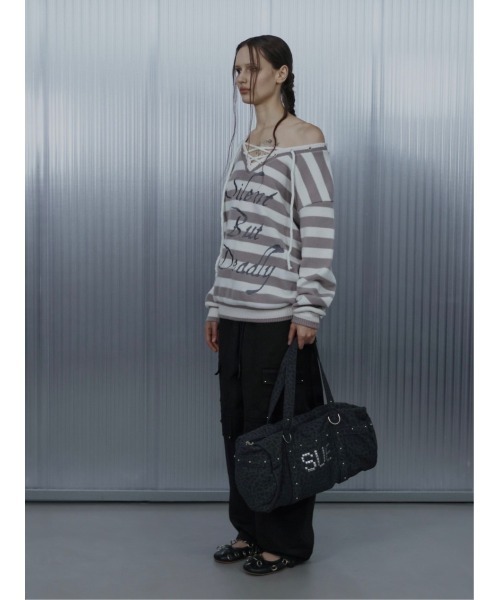 SETUPEXE(セットアップイーエックスイー)の「A'GEM/9 × .kom 『SETUPEXE/セットアップイーエックスイー』 STRIPE V-NECK MTM/ボーダーレースアップオフショルダーニットプルオーバー(ニット/セーター・レディース・アイボリー/ブラック/ブラウン・FREE)」の10枚目の写真