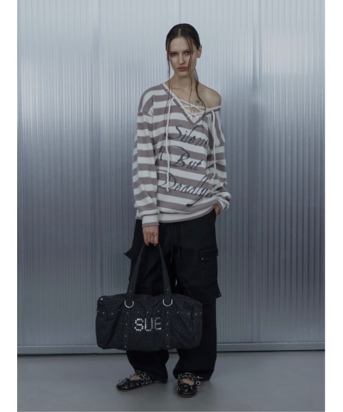 SETUPEXE(セットアップイーエックスイー)の「A'GEM/9 × .kom 『SETUPEXE/セットアップイーエックスイー』 STRIPE V-NECK MTM/ボーダーレースアップオフショルダーニットプルオーバー(ニット/セーター・レディース・アイボリー/ブラック/ブラウン・FREE)」の8枚目の写真