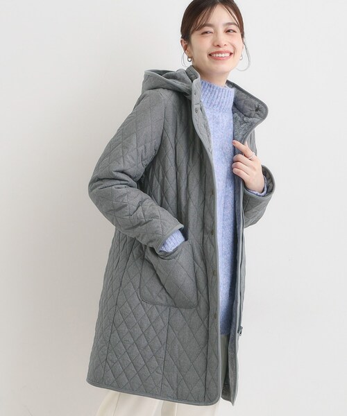 SHOO・LA・RUE(シューラルー)の「【撥水/フード取り外し可】自然にくびれる あったかダイヤ柄キルトコート【CIRCRIC】(その他アウター・レディース・ブラック/ライトベージュ/チャコールグレー・02/03/01/04)」の2枚目の写真