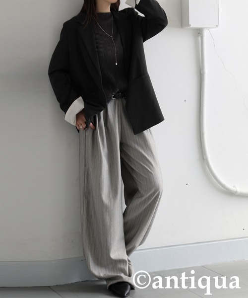 antiqua(アンティカ)の「ヘリンボーン柄 タック ワイドパンツ(その他パンツ・レディース・グレー系その他/ブラック・LARGE/MEDIUM)」の11枚目の写真