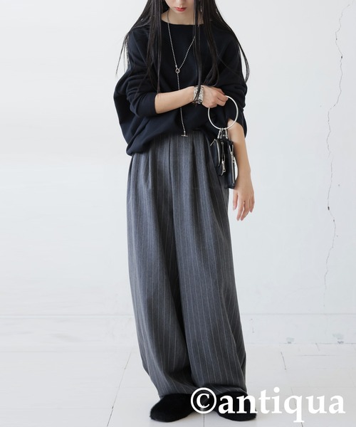 antiqua(アンティカ)の「ヘリンボーン柄 タック ワイドパンツ(その他パンツ・レディース・グレー系その他/ブラック・LARGE/MEDIUM)」の3枚目の写真