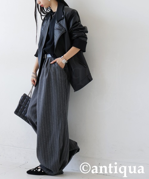 antiqua(アンティカ)の「ヘリンボーン柄 タック ワイドパンツ(その他パンツ・レディース・グレー系その他/ブラック・LARGE/MEDIUM)」の6枚目の写真