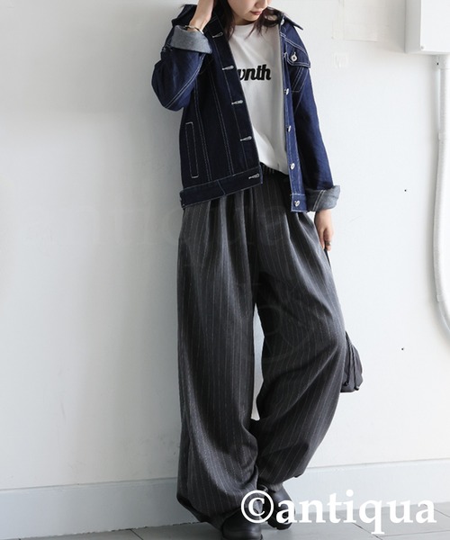 antiqua(アンティカ)の「ヘリンボーン柄 タック ワイドパンツ(その他パンツ・レディース・グレー系その他/ブラック・LARGE/MEDIUM)」の9枚目の写真
