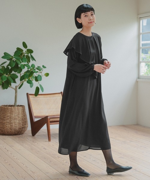 セール】洗える防しわアシメドレープサテン切替前開きデザイン