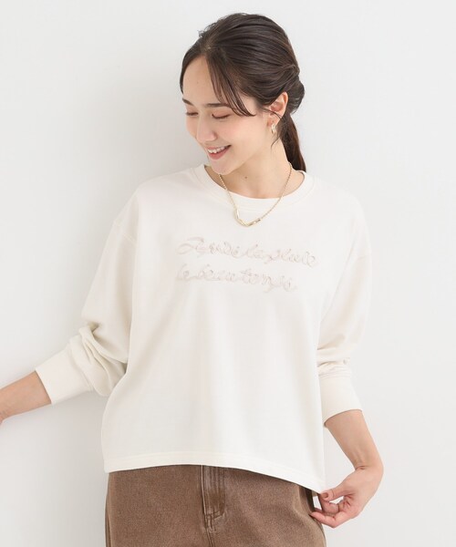 SHOO・LA・RUE（シューラルー）の「コード刺繍ミニ裏毛トップス（Tシャツ/カットソー・レディース・アイボリー系/ライトグレー系1/ブラック系2・01/02/03/04）」の4枚目の写真