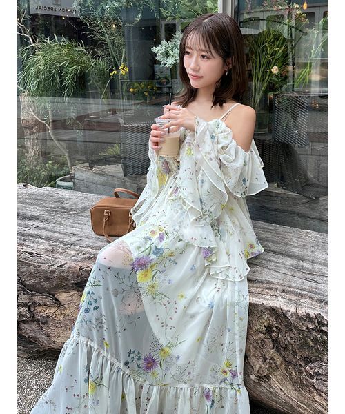 SNIDEL（スナイデル）の「オフショルフリルワンピース（ワンピース・レディース・イエロー/マルチ/コーラル・0/1）」の9枚目の写真