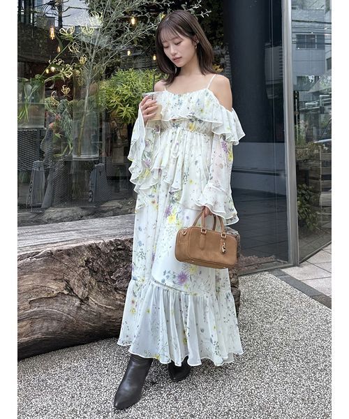 SNIDEL（スナイデル）の「オフショルフリルワンピース（ワンピース・レディース・イエロー/マルチ/コーラル・0/1）」の11枚目の写真