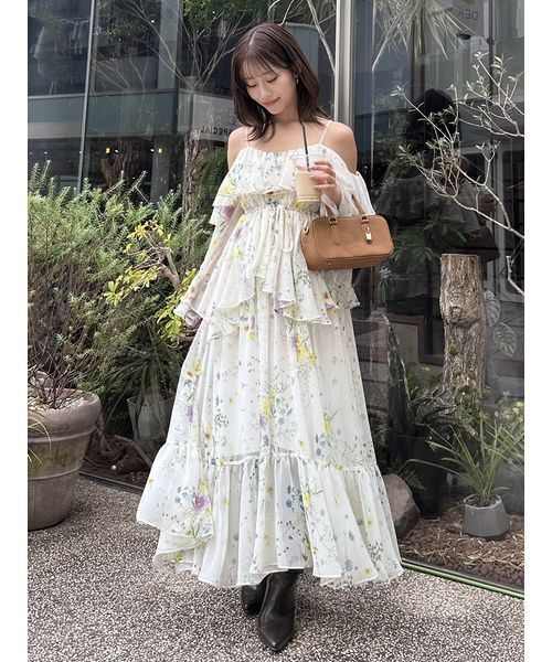 SNIDEL（スナイデル）の「オフショルフリルワンピース（ワンピース・レディース・イエロー/マルチ/コーラル・0/1）」の12枚目の写真