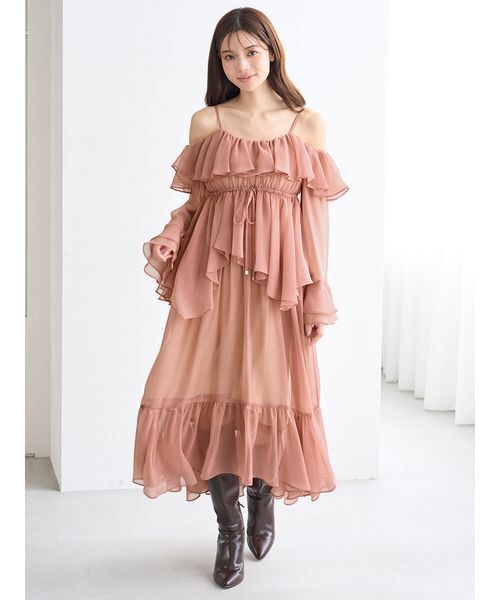 SNIDEL（スナイデル）の「オフショルフリルワンピース（ワンピース・レディース・イエロー/マルチ/コーラル・0/1）」の21枚目の写真