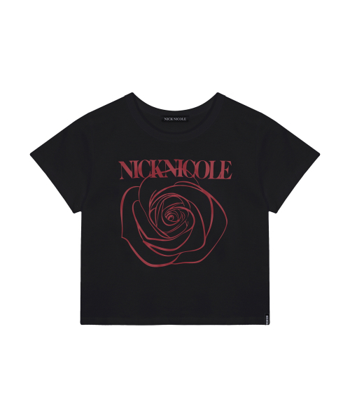NICK&NICOLE(ニックアンドニコール)の「ROSE SIGNATURE CROP TOP_BLACK BURGUNDY(Tシャツ/カットソー・レディース・その他・FREE)」の4枚目の写真
