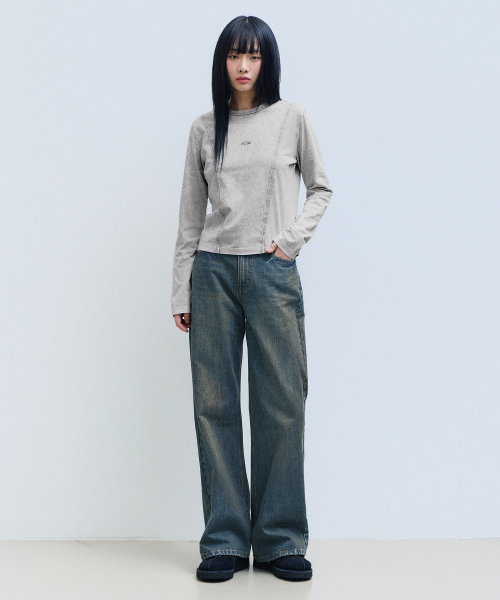 F.ILLUMINATE（フィルミネイト）の「ウォッシュドフレアデニムパンツ-ダークインディゴ（デニムパンツ・レディース・その他・SMALL/MEDIUM/LARGE）」の4枚目の写真