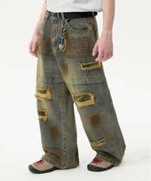 TRILLION（トリリオン）の「Rust Washed Destroyed Camo Denim Pants [Sand Blue]（デニムパンツ・メンズ）」
