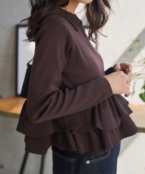 裾フリルニットポロロングスリーブ（ニット/セーター）｜KOBE LETTUCE