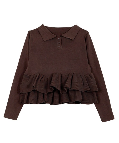 セール】裾フリルニットポロロングスリーブ（ニット/セーター）｜KOBE