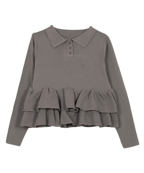 セール】裾フリルニットポロロングスリーブ（ニット/セーター）｜KOBE