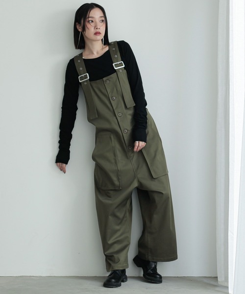 n'OrLABEL（ノアールレーベル）の「『フロント釦サロペット』（サロペット/オーバーオール・レディース・カーキ/ブラック/ベージュ・FREE）」の4枚目の写真