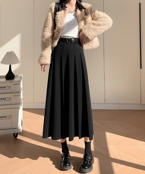 Doux Belle（ドゥーベル）の「ハイウエストプリーツミディスカート（スカート・レディース・ダークグレー/ブラック・MEDIUM）」の13枚目の写真