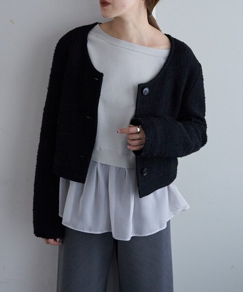 SHENERY（シーナリー）の「Uネックショートジャケット（その他アウター・レディース・ベージュ/ブラック・FREE）」の2枚目の写真