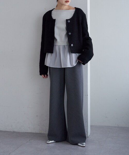 SHENERY（シーナリー）の「Uネックショートジャケット（その他アウター・レディース・ベージュ/ブラック・FREE）」の3枚目の写真