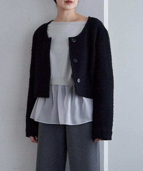 SHENERY（シーナリー）の「Uネックショートジャケット（その他アウター・レディース・ベージュ/ブラック・FREE）」の7枚目の写真