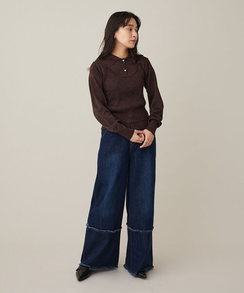 CRAFT STANDARD BOUTIQUE（クラフトスタンダードブティック）の「ポロ衿アンサンブルニット＜マシンウォッシャブル＞（カーディガン/ボレロ・レディース・ブラウン/ブルーグレー/グレー・FREE）」の4枚目の写真