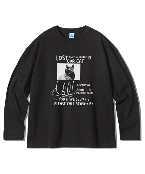 GRANFINNY(グランフィニ)の「ロストキャット オーバーサイズ ロングスリーブ - ブラック(Tシャツ/カットソー・レディース・ブラック・MEDIUM/LARGE/X-LARGE)」の1枚目の写真