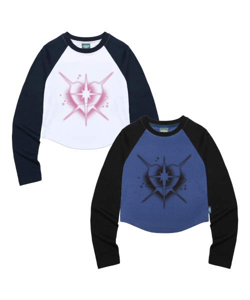Video Jockey（ビデオジョッキー）の「オーロラハートクロップラグランLSティーシャツ[ネイビー]（Tシャツ/カットソー・レディース・ネイビー・FREE）」の2枚目の写真