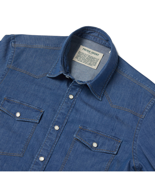 PRODESHIRT（プロデシャツ）の「[レギュラー] ナチュラルデニムウエスタンシャツ (ブルー)（シャツ/ブラウス・メンズ・その他・MEDIUM/LARGE/X-LARGE）」の2枚目の写真