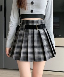 ベルト付き チェック柄 プリーツミニスカート レディース インナーパンツ付き 2 色展開 JKチェックミニスカート