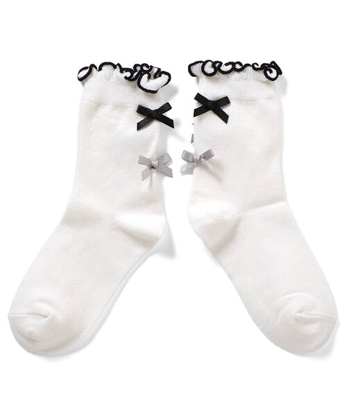 apres les cours（アプレレクール）の「後ろリボンメローソックス（ソックス/靴下・キッズ・ブラック/ピンク/アイボリー・12/15 /18/21）」の2枚目の写真