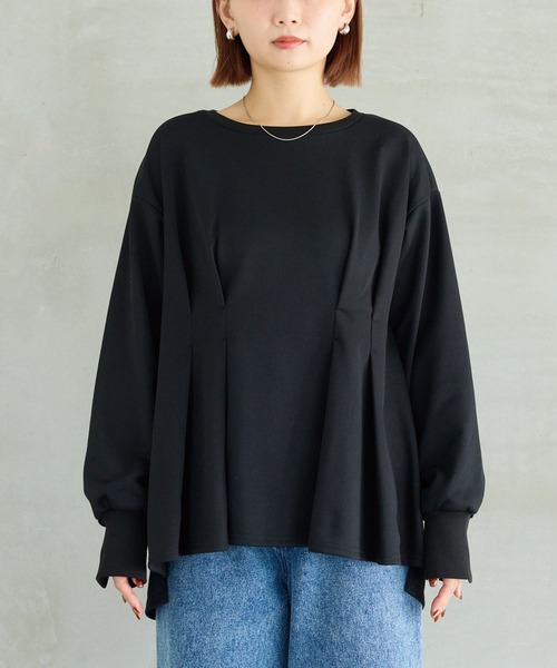 LAVEANGE(ラビアンジェ)の「ウエストタック ライトスウェットプルオーバー(スウェット・レディース・グレイッシュベージュ/ブラック・3L/LL/M/5L/4L)」の20枚目の写真