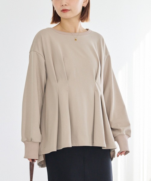 LAVEANGE(ラビアンジェ)の「ウエストタック ライトスウェットプルオーバー(スウェット・レディース・グレイッシュベージュ/ブラック・3L/LL/M/5L/4L)」の11枚目の写真