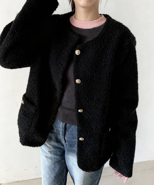 セール】ノーカラーボアジャケット（ノーカラージャケット）｜ONEP