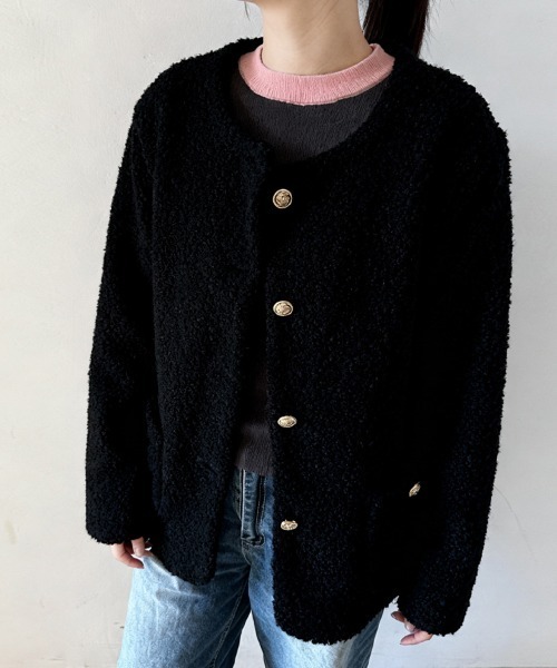 セール】ノーカラーボアジャケット（ノーカラージャケット）｜ONEP