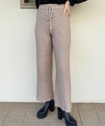 《美脚×らくちん》レディース リブニット ワイドパンツ 体型カバー 秋冬