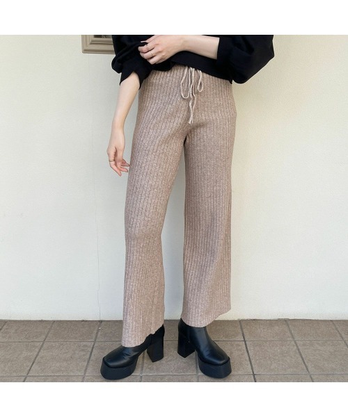 GORGE(ゴージ)の「《美脚×らくちん》レディース リブニット ワイドパンツ 体型カバー 秋冬(その他パンツ・レディース・モカ/ブラック・F)」の4枚目の写真