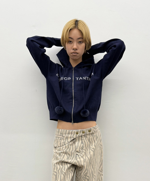 Oriens JOURNAL STANDARD(オリエンス ジャーナルスタンダード)の「レタリングニットフーディー(ニット/セーター・レディース・ネイビー/ホワイト・FREE)」の9枚目の写真