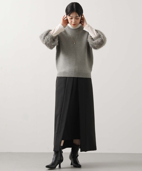 Torrazzo Donna（トラッゾドンナ）の「前後２ｗａｙ袖シャギーニット（ニット/セーター・レディース・ブラック/グレー・FREE）」の11枚目の写真