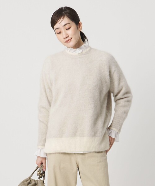 フォックスカシミヤ バイカラー クルーネックニット（ニット/セーター