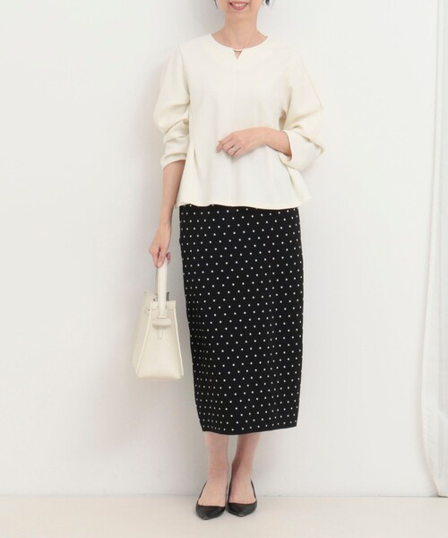 MICO COULIER（ミコクリエ）の「《セットアップ対応》エステルニットドットスカート（スカート・レディース・ライトグレー/ブラック・38）」の12枚目の写真