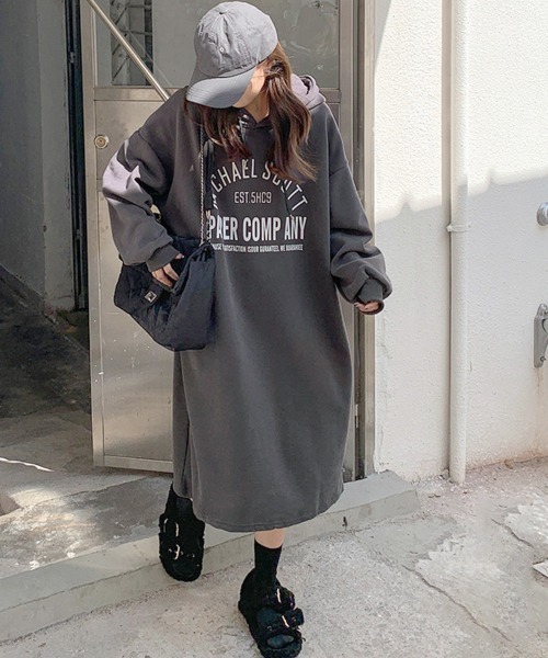 Miniministore(ミニミニストア)の「フーディスウェットワンピース裏起毛ワンピ(ワンピース・レディース・ダークグレー/ブラック/ライトグレー・FREE)」の3枚目の写真