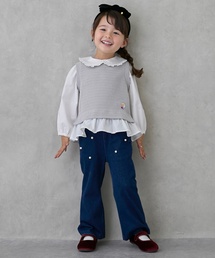 petit main（プティマイン）の「パールつきカットパンツ（デニムパンツ）」