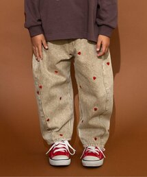 BREEZE | ハート総柄 刺繍バレルパンツ_ジュニア対応(デニムパンツ)