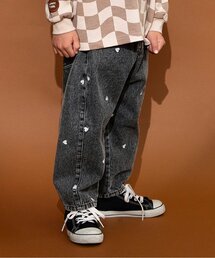 BREEZE | ハート総柄 刺繍バレルパンツ_ジュニア対応(デニムパンツ)